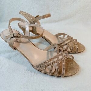 De Blossom Collection Valerie Rose Gold Glitter Strappy Kitten 2" Heels 10